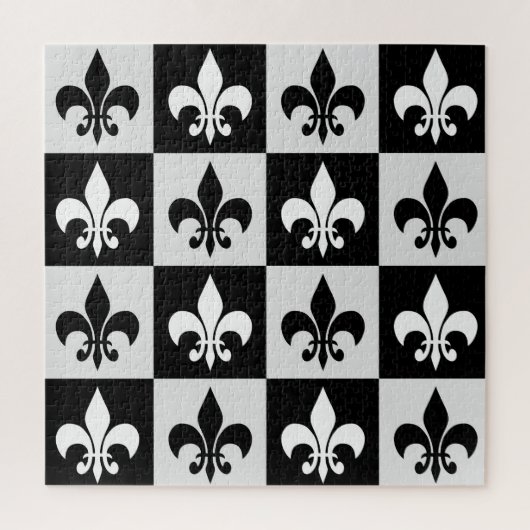 Sichtbares Schwarz-weißes Fleur-De-Lis-Muster Puzzle (Vertikal)