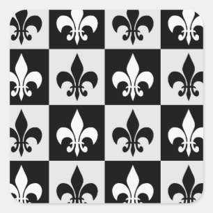 Sichtbares Schwarz-weißes Fleur-De-Lis-Muster Quadratischer Aufkleber