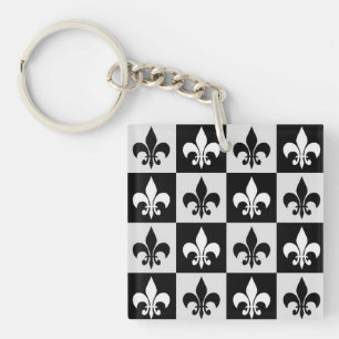 Sichtbares Schwarz-weißes Fleur-De-Lis-Muster Schlüsselanhänger