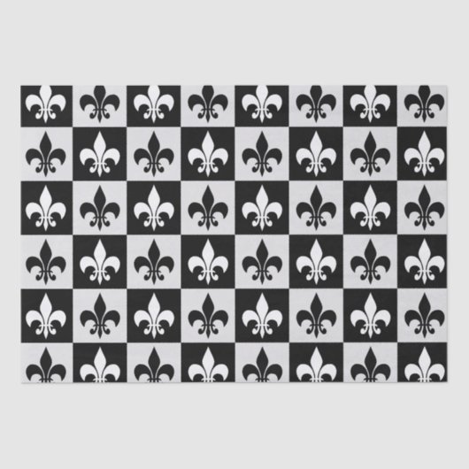 Sichtbares Schwarz-weißes Fleur-De-Lis-Muster Seidenpapier (Vorderseite)