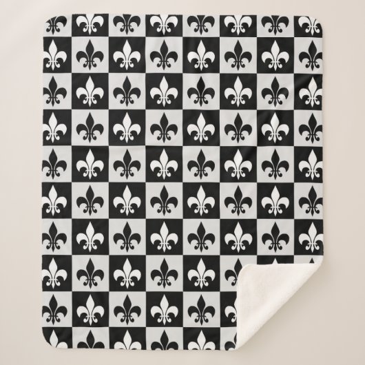 Sichtbares Schwarz-weißes Fleur-De-Lis-Muster Sherpadecke (Vorderseite)