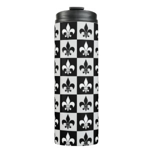 Sichtbares Schwarz-weißes Fleur-De-Lis-Muster Thermosbecher