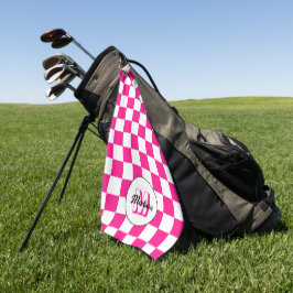 Sichtbares, weißes, rosa Retro-Monogramm Golfhandtuch