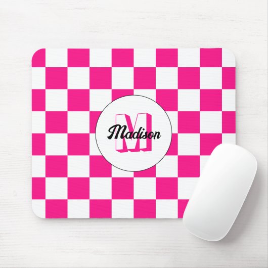 Sichtbares, weißes, rosa Retro-Monogramm Mousepad (Mit Mouse)