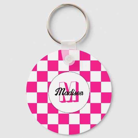 Sichtbares, weißes, rosa Retro-Monogramm Schlüsselanhänger (Vorderseite)