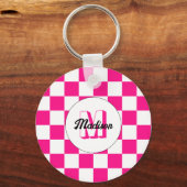 Sichtbares, weißes, rosa Retro-Monogramm Schlüsselanhänger (Rückseite)
