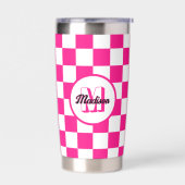 Sichtbares, weißes, rosa Retro-Monogramm Thermobecher (Links)