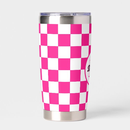 Sichtbares, weißes, rosa Retro-Monogramm Thermobecher (Vorderseite)