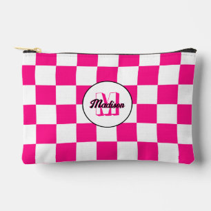 Sichtbares, weißes, rosa Retro-Monogramm Zubehörtasche