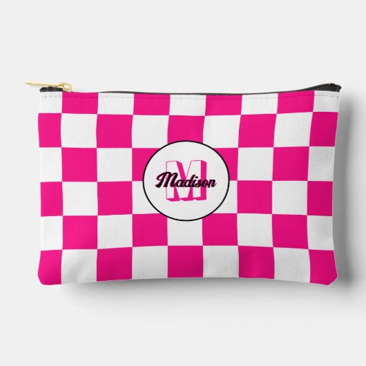 Sichtbares, weißes, rosa Retro-Monogramm Zubehörtasche (Vorderseite)
