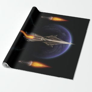 Sichtweise des Flugs auf schwarzem Papier Geschenkpapier
