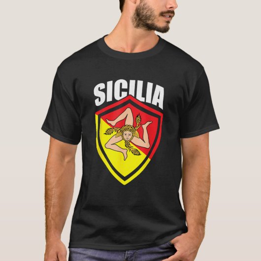 Sicilia Flag Sicily Palermo Italien T Shirt (Vorderseite)