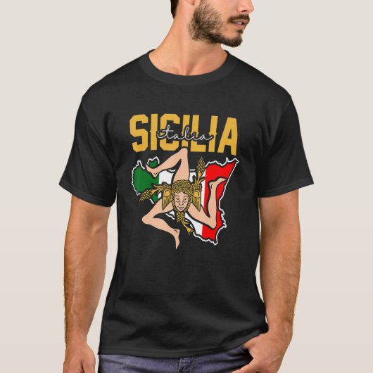 Sicilia Flag Sicily Palermo Italy 32 T-Shirt (Vorderseite)
