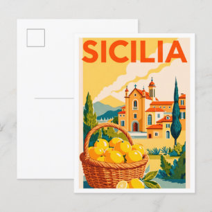 Sicilia Italien Art Vintage Illustration Postkarte