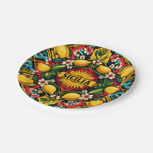 Sicilia Sicilian Paper Plate Pappteller (Schrägansicht)