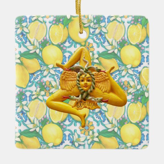 Sicilia Trinacria Blume Lemon Sicily Italien Flora Keramikornament (Vorderseite)