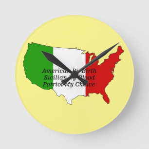 Sicilian American Italian Patriot USA Map  Runde Wanduhr