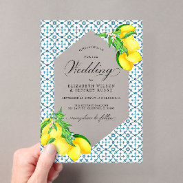 Sicilian Blue Tiles Summer Lemon Boho Wedding Acryleinladungen