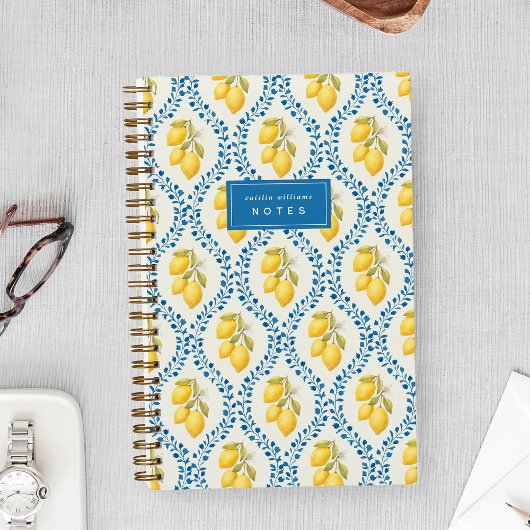 Sicilian Lemon + Blue Trellis Personalized Notizblock