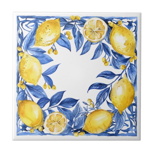 Sicilian Lemon Tiles Pattern Mediterranean Dolce  Fliese (Vorderseite)