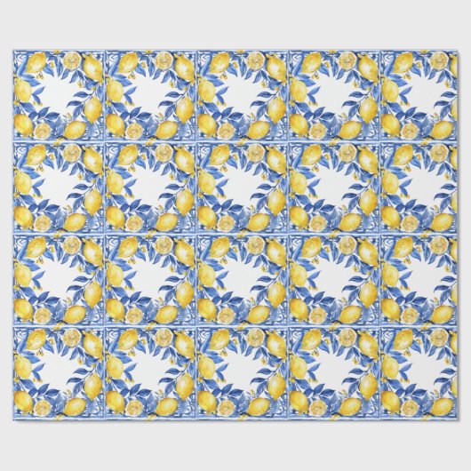 Sicilian Lemon Tiles Pattern Mediterranean Dolce  Geschenkpapier (Flach)
