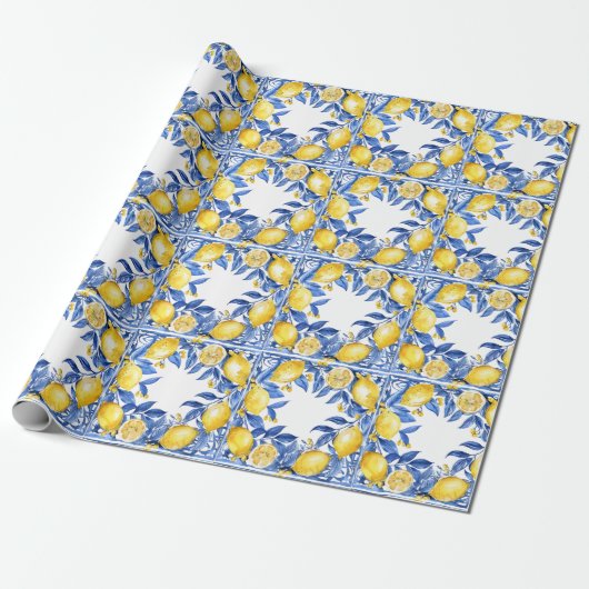 Sicilian Lemon Tiles Pattern Mediterranean Dolce  Geschenkpapier (Ungerollt)