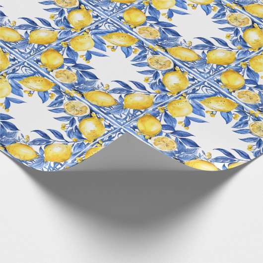 Sicilian Lemon Tiles Pattern Mediterranean Dolce  Geschenkpapier (Ecke)