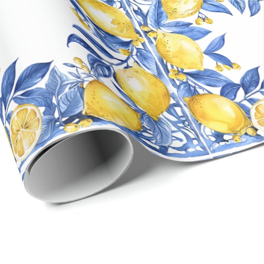 Sicilian Lemon Tiles Pattern Mediterranean Dolce  Geschenkpapier (Rolleneckpunkt)