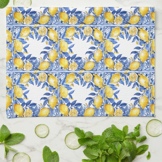 Sicilian Lemon Tiles Pattern Mediterranean Dolce  Geschirrtuch (Gefaltet)