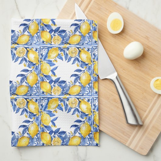 Sicilian Lemon Tiles Pattern Mediterranean Dolce  Geschirrtuch (Viertel Falte)