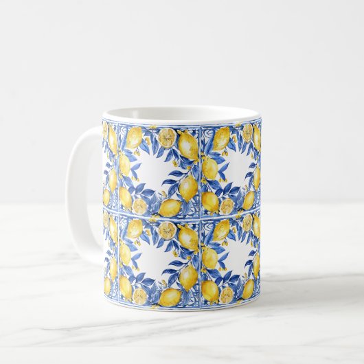 Sicilian Lemon Tiles Pattern Mediterranean Dolce Kaffeetasse (Vorderseite Links)