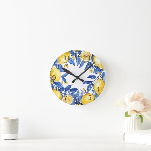 Sicilian Lemon Tiles Pattern Mediterranean Dolce  Runde Wanduhr (Zuhause)