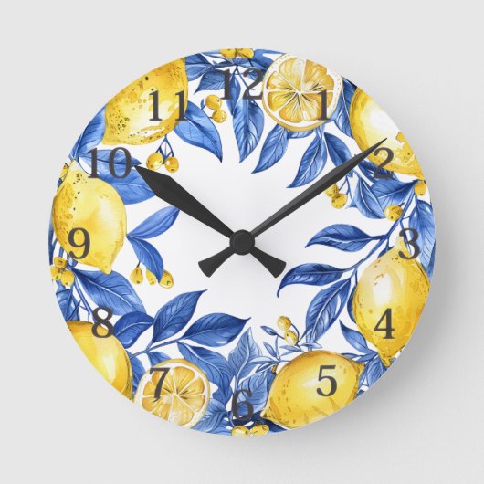 Sicilian Lemon Tiles Pattern Mediterranean Dolce  Runde Wanduhr (Vorderseite)
