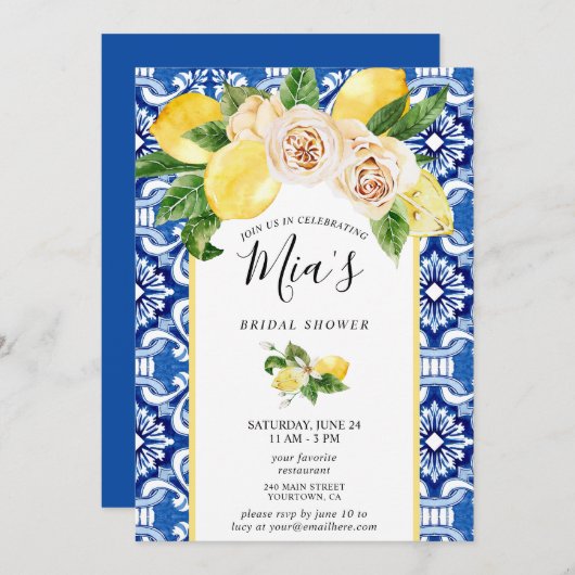 Sicilian Lemons Summer Brautparty Einladung (Vorne/Hinten)