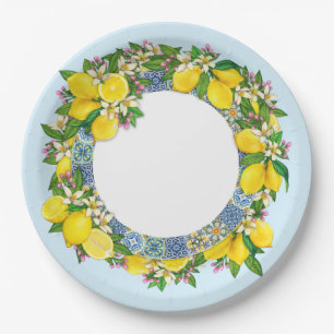 Sicilian Majolica Tiles Floral Leafy Lemon Garland Pappteller