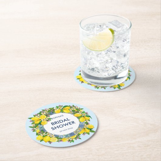 Sicilian Majolica Tiles Floral Leafy Lemon Garland Runder Pappuntersetzer (Vor Ort)