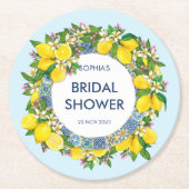 Sicilian Majolica Tiles Floral Leafy Lemon Garland Runder Pappuntersetzer (Vorderseite)