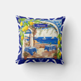 Sicilian Mediterranean majolica citrus blue tiles Kissen