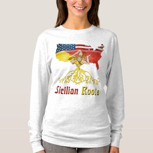 Sicilian Roots USA Flaggenerbe T-Shirt (Vorderseite)