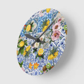 Sicilian style tiles with flowers and lemon runde wanduhr (Winkel)