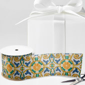 Sicilian Tile and Oranges on White Satinband