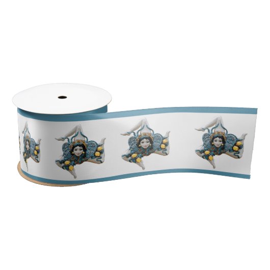 Sicilian Trinacria Blue Border White Satinband (Spule)