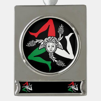 Sicilian Trinacria Medusa Emblem Italian Theme Banner-Ornament Silber