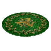 Sicilian Trinacria Olive Wreath Patina Hintergrund Schneidebrett (Ecke)