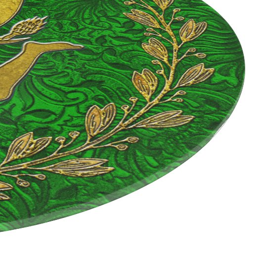 Sicilian Trinacria Olive Wreath Patina Hintergrund Schneidebrett (Ecke)