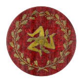 Sicilian Trinacria Olive Wreath Patina Hintergrund Schneidebrett (Vorderseite)