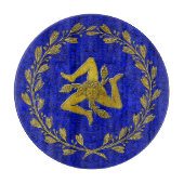 Sicilian Trinacria Olive Wreath Patina Hintergrund Schneidebrett (Vorderseite)