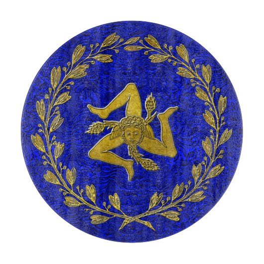 Sicilian Trinacria Olive Wreath Patina Hintergrund Schneidebrett (Vorderseite)