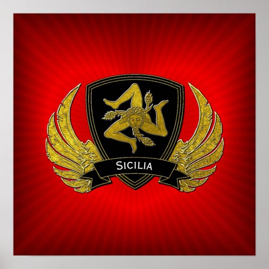 Sicilian Trinacria Shield Wings Heart Poster (Vorne)