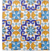 Sicilian Vibrant Majolica Scrollwork Mediterranean Duschvorhang (Vorderseite)